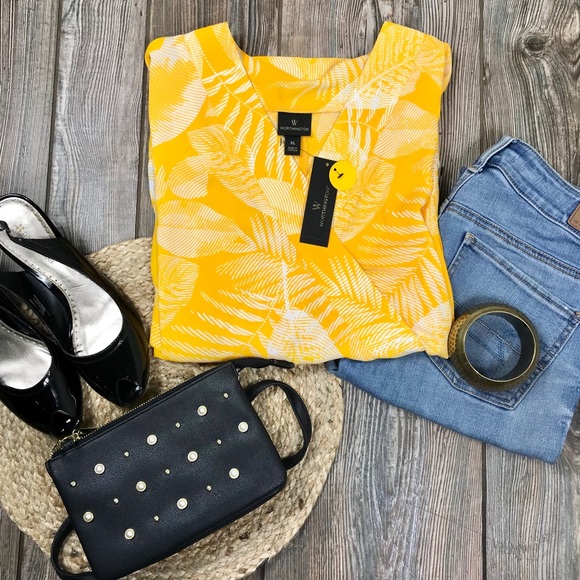 WORTHINGTON yellow palm print top - Picture 7 of 7